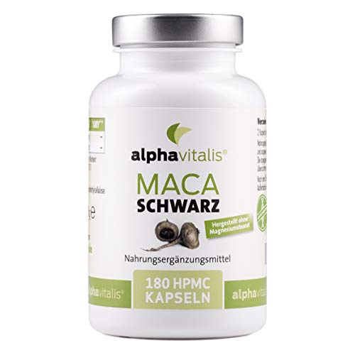 Maca Schwarz 4000 mg je Tagesdosis- 180 Maca Kapseln - Maca Extrakt vegan, hochdosiert und ohne Magnesiumstearat - Qualitt made by alphavitalis